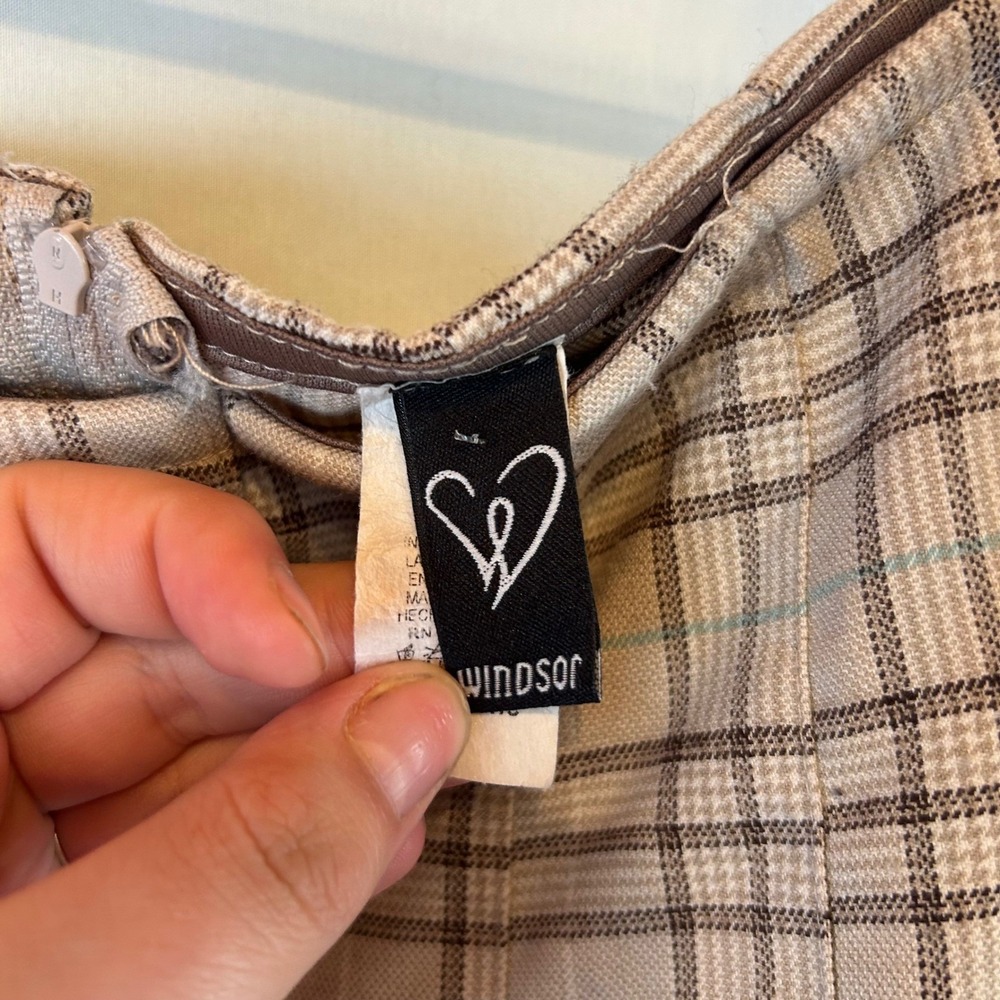Windsor Plaid Pleated Mini Skirt Beige Blue Brown Women M Academia Preppy Y2K - Picture 3 of 7